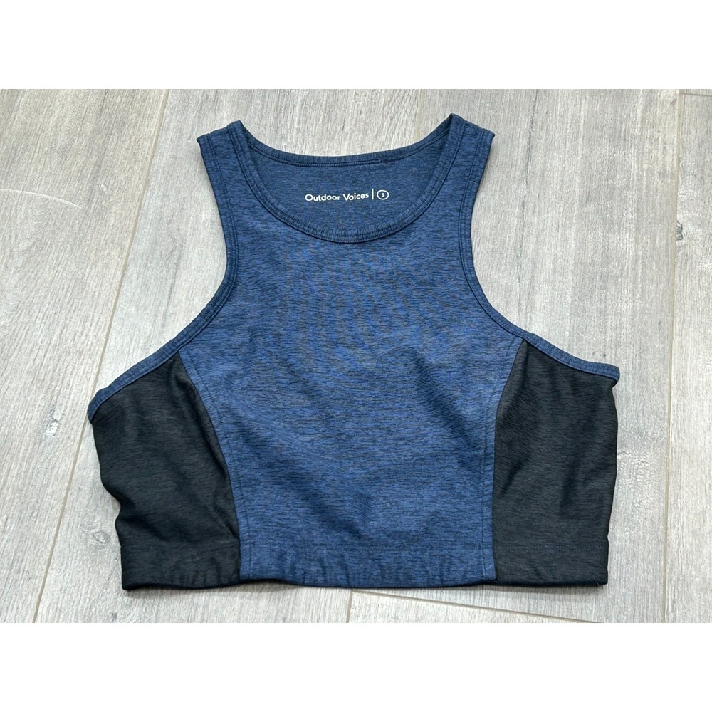 Outdoor Voices Crop Tank Womens Small Blue Black Colorblock Active Top Sport Bra